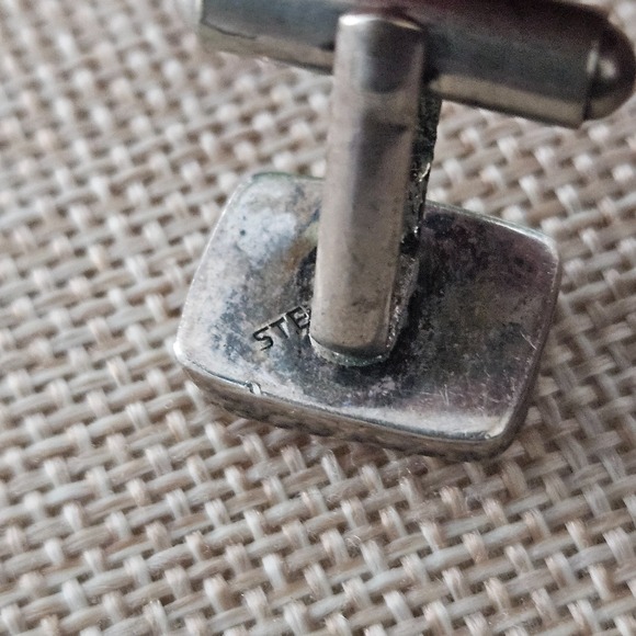 Carved Stone/Shell Top Cufflinks Vintage Sterling Silver - Picture 4 of 13